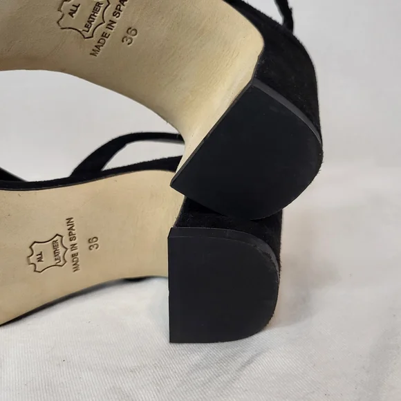 La Canadienne Pola black suede square stappy sandal 36 Stuart Weitzman soirée 35 - Picture 15 of 16